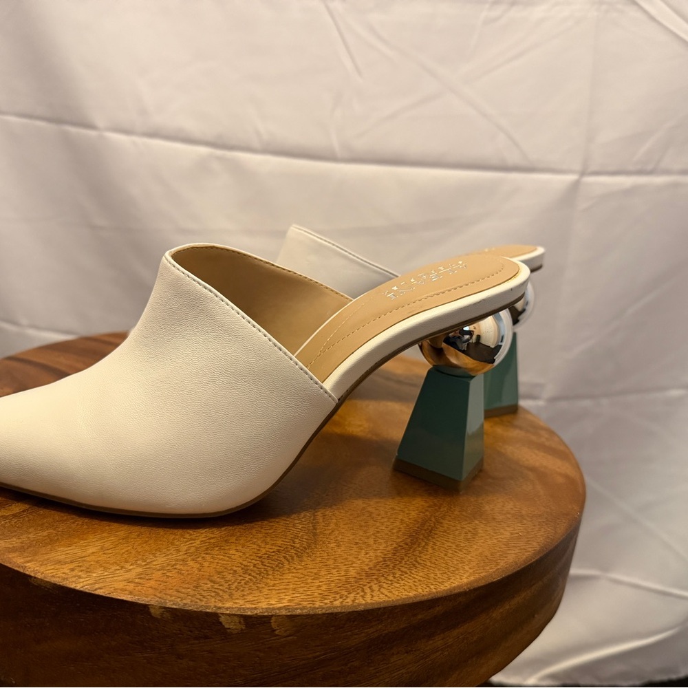 Alfani Cream Mules with Unique Geometric Heel